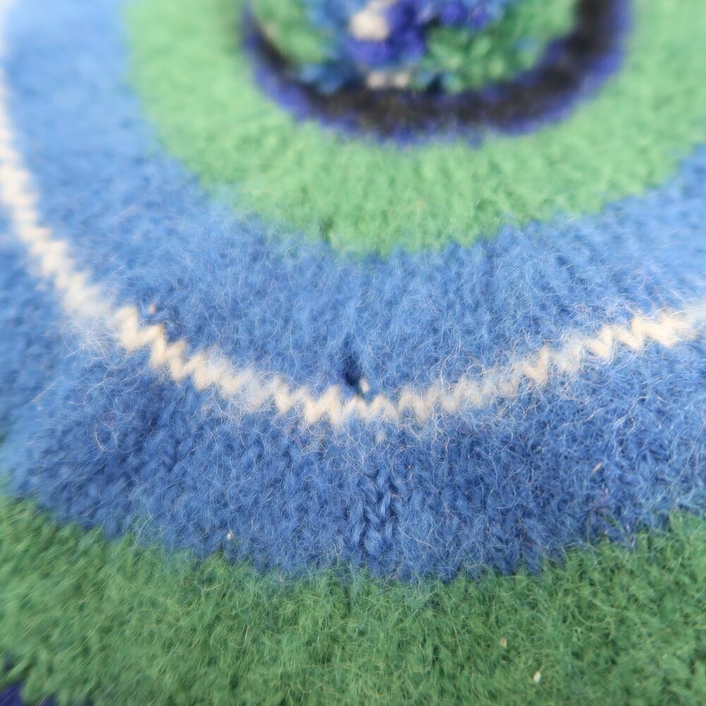 Vintage Ancient Douglas Blue and Green Stripe Wool Beret Hat Bobble Scottish - Picture 8 of 8